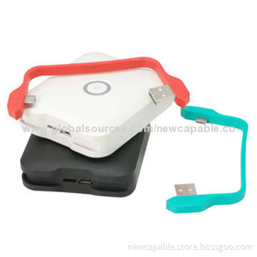 Built-in Cable Power Bank with 5,200mAh Capacity, 5V/1A Input